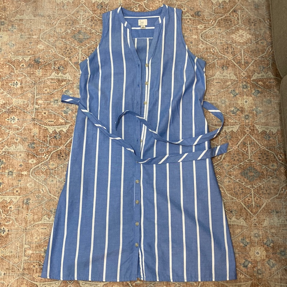 Blue and white striped day dress